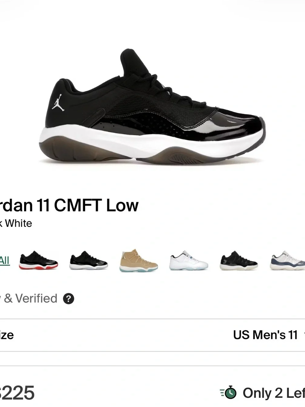 “SIZE 11.5” MENS Jordan 11 CMFT Low Black White